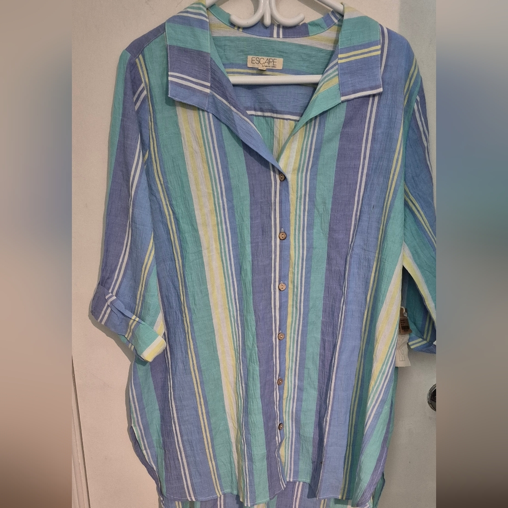 Escape By Habitat Stripe Beach  Shirt  In Palm Sz.XL NWT - Picture 3 of 8